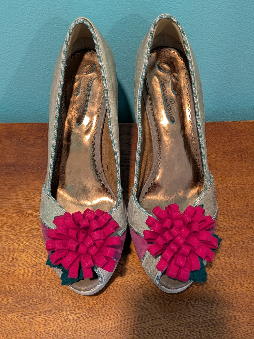 Feminine Peep-Toe Heels with Pink Floral Accent